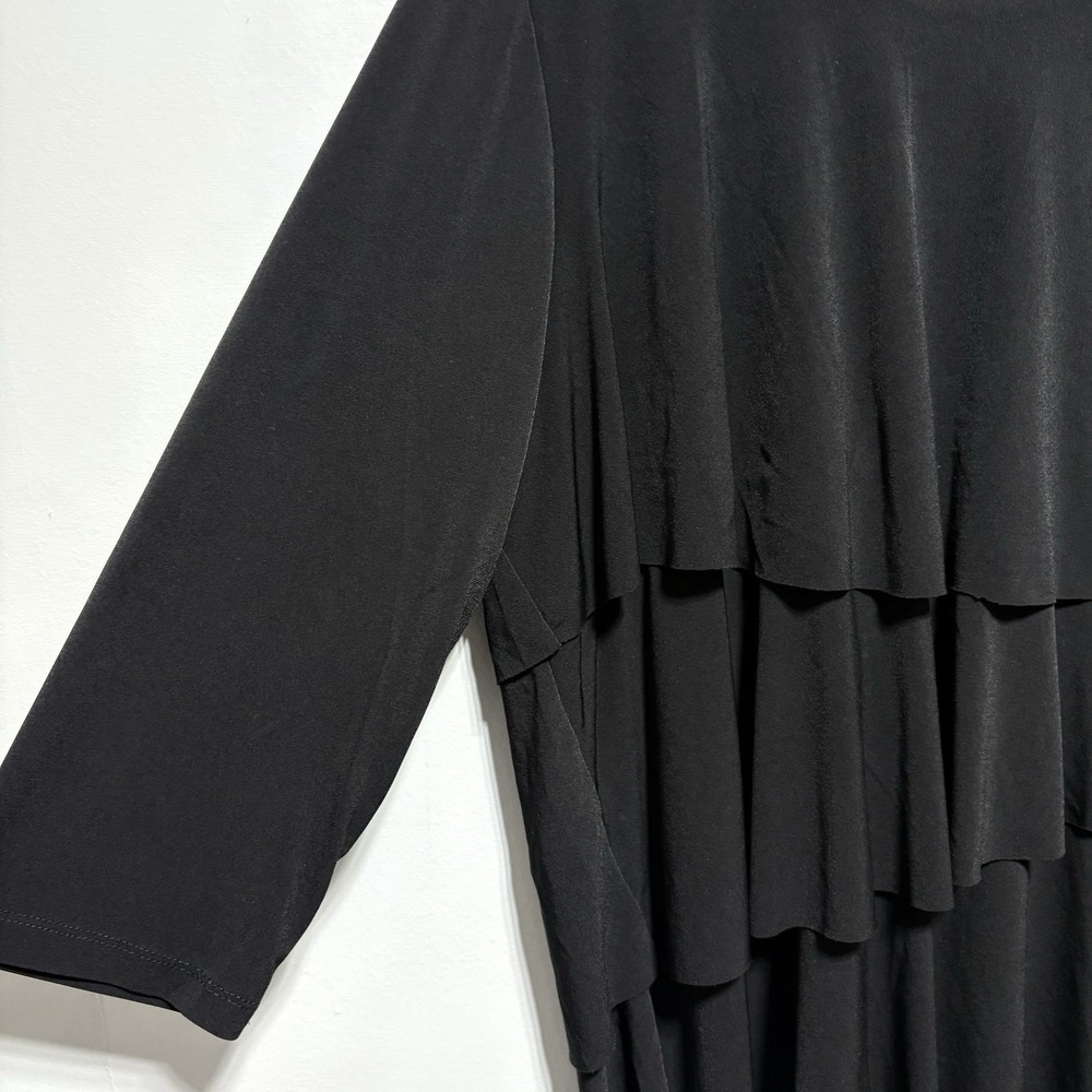 Susan Graver Tunic 1X Black Tiered 3/4 Sleeve Liquid Knit Stretch Blouse - Picture 3 of 8